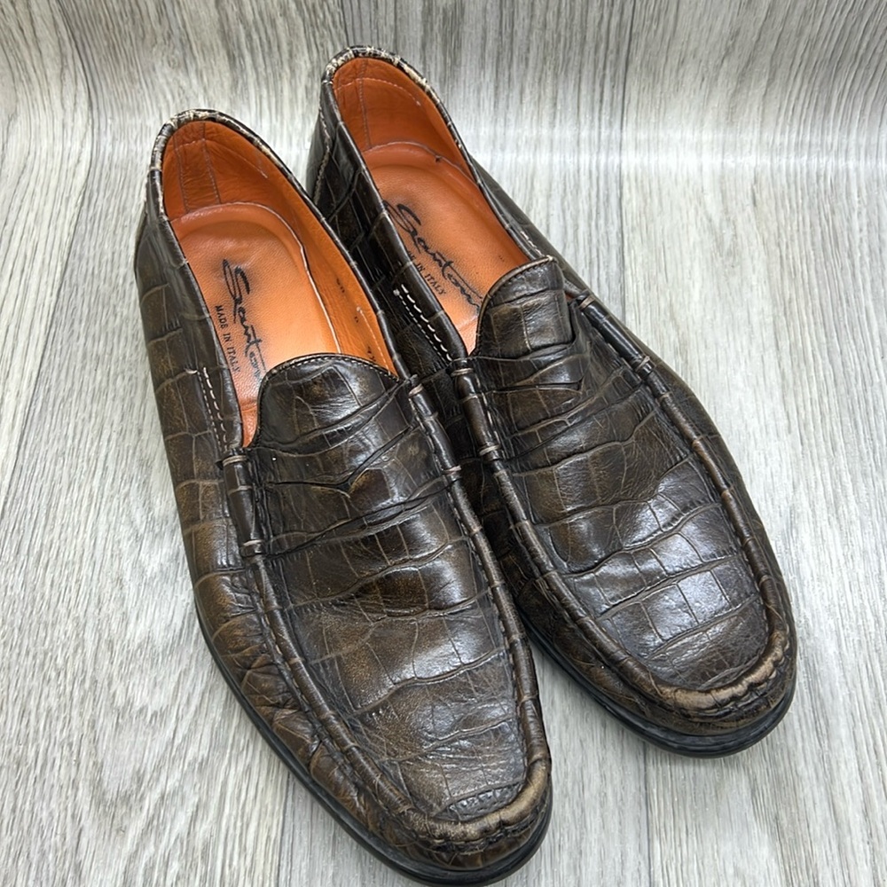 SANTONI classic moccasin with rubber sole size 9.5 made in Italy